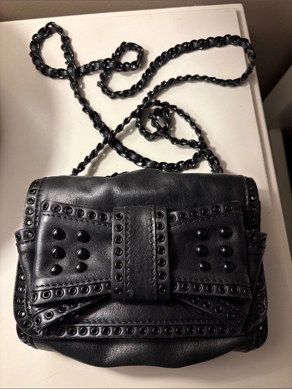 Rebecca Minkoff Black Studded Bow-Accent Crossbody Bag